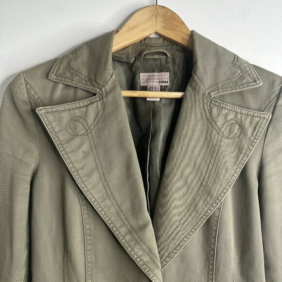 H&M Blazer Jacket Womens 6 Embroidered Western Pockets Utility Military Gorpcore - Picture 2 of 15